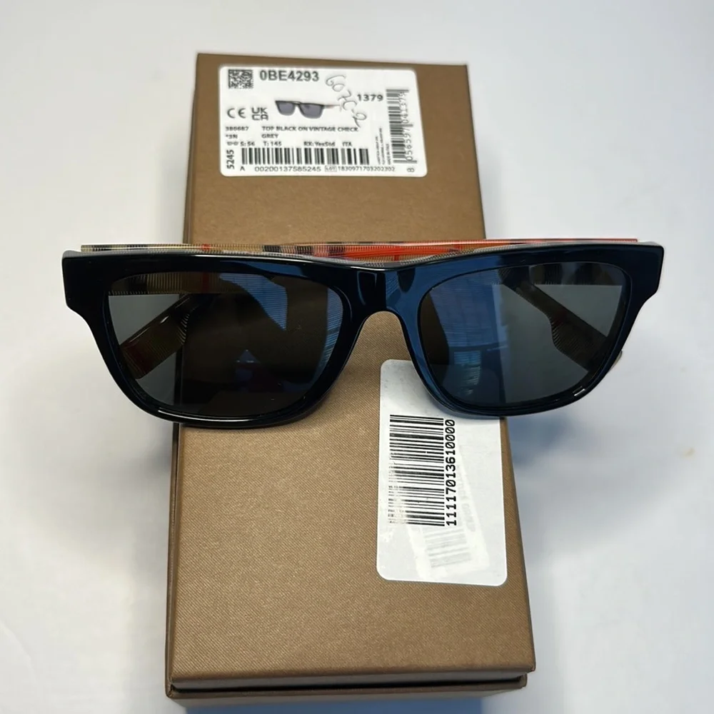 Burberry BE4293 380687 Sunglasses Men's Top Black-Vintage Check/Grey 56-17-145